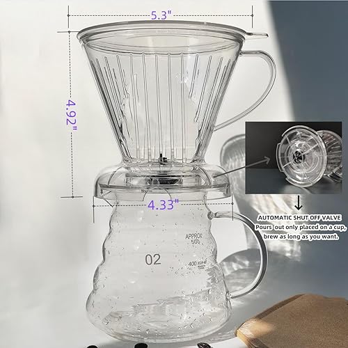 Miniatura 4 de Gotero de café con filtros de café, cafetera de goteo para verter más de 100 filtros de café, grande, 18 onzas, sin BPA