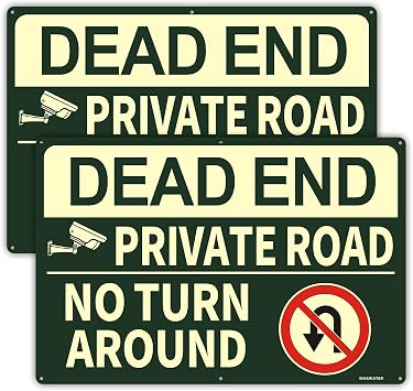 2PCS 18x12 Inches Dead End Sign Private Road Sign No Turn Around Sign, Engineer Grade Reflective Aluminum,Rust Free Aluminum-UV Protected and Weatherproof