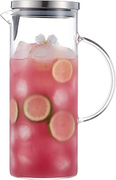 50 Oz /1.5 Liter Borosilicate Glass Pitcher with Lid, Fridge Door Fit