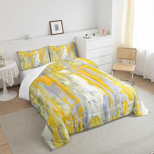 Miniatura 4 de Erosebridal Juego de edredón de teñido anudado amarillo, tamaño Queen, juego de ropa de cama degradada, gris, abstracto, grunge, juego de edredón de