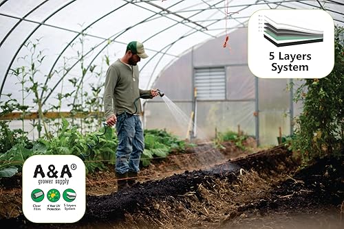 Miniatura 4 de A&A Green Store Película de polietileno transparente resistente a los rayos UV para invernaderos de 4 años (9' x 25')
