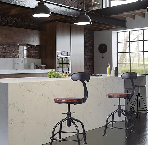 Miniatura 22 de Topower Taburete de cocina de granja, taburete de mostrador industrial, asiento redondo de cocina decorativo, altura estándar, taburetes de bar