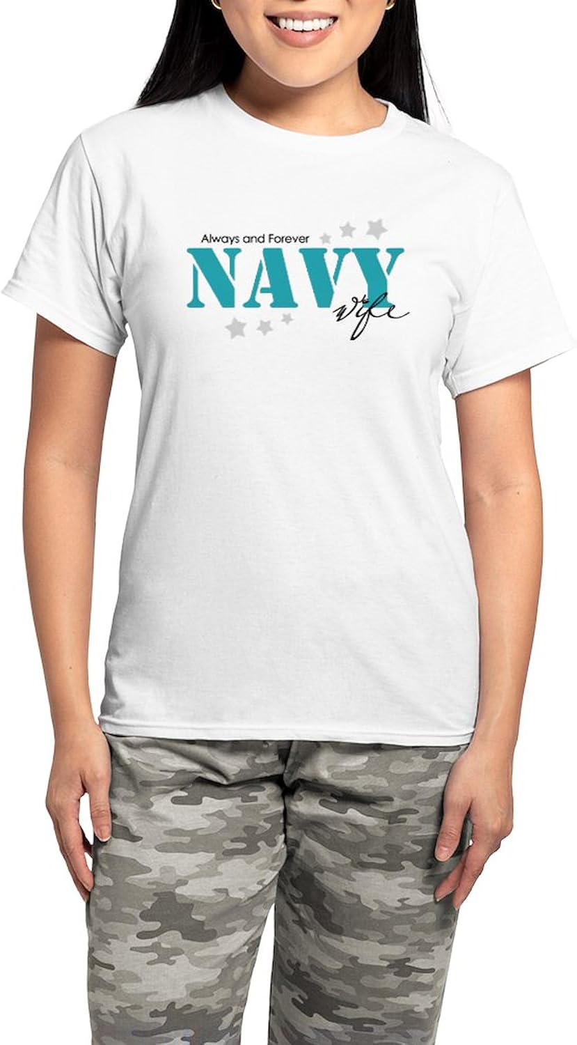 CafePress Navy Wife Always and Fore Women's Light Pajamas Women's Novelty Cotton Pajama Set, Comfortable PJ Sleepwear
