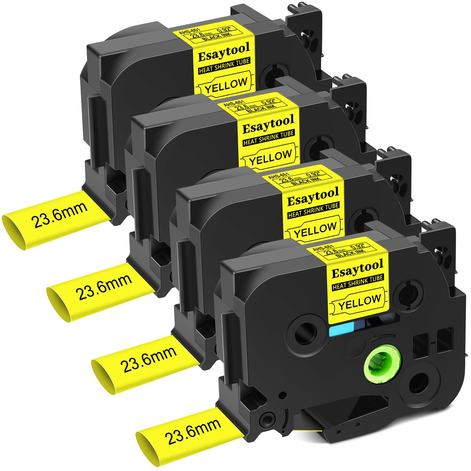 4 Pack Compatible for P-Touch Heat Shrink HSe-651 HSe651 HS651 HS651 23.6mm 0.92 Wire Cable Tube Label Tubing Tape Black on Yellow for PT Ptouch PT-