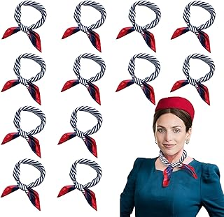12 Pieces Sailor Scarf Red White and Blue Flight Attendant Scarf Imitated Silk Sailor Neck Scarf for Women Ladies Stewardess