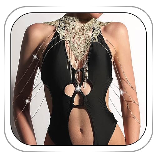 CanB Body Chain Necklace Flower Lace Body Chain Layered Tassel Body Crossover Harness Gothic Party Body Jewelry for Women