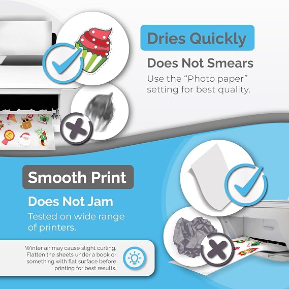 Premium Printable Vinyl Sticker Paper, Waterproof, 32 Glossy Printing Sheet