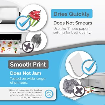 Premium Printable Vinyl Sticker Paper, Waterproof, 32 Glossy Printing Sheet