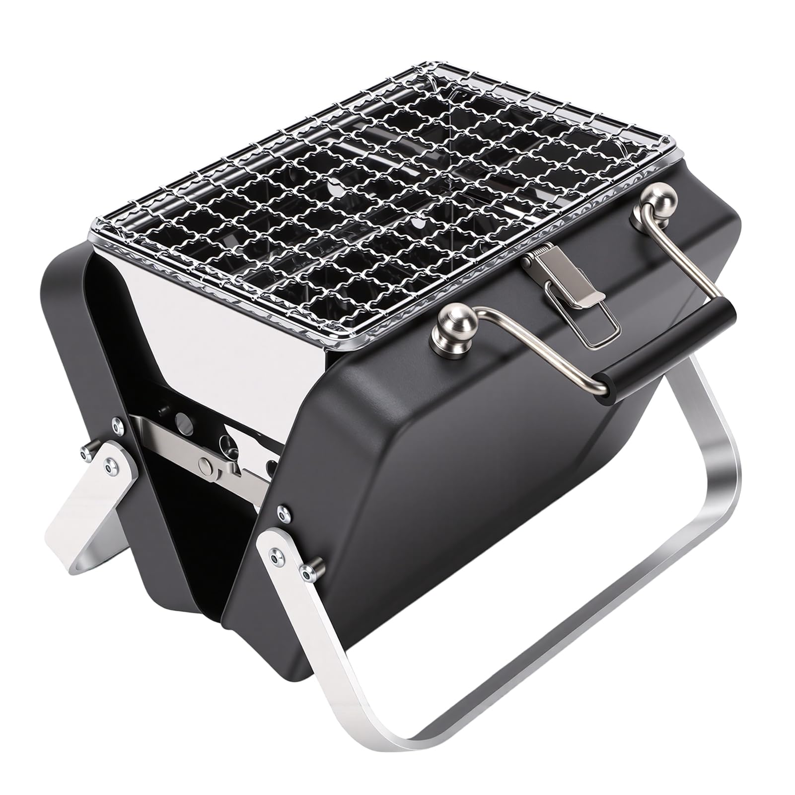 Asixxsix Składany Grill, Przenośny Mini Grill Węglowy Walizka ze Stali Nierdzewnej Zestawy Narzędzi do Grillowania na Piknik na Kempingu Gotowanie świeżym Powietrzu