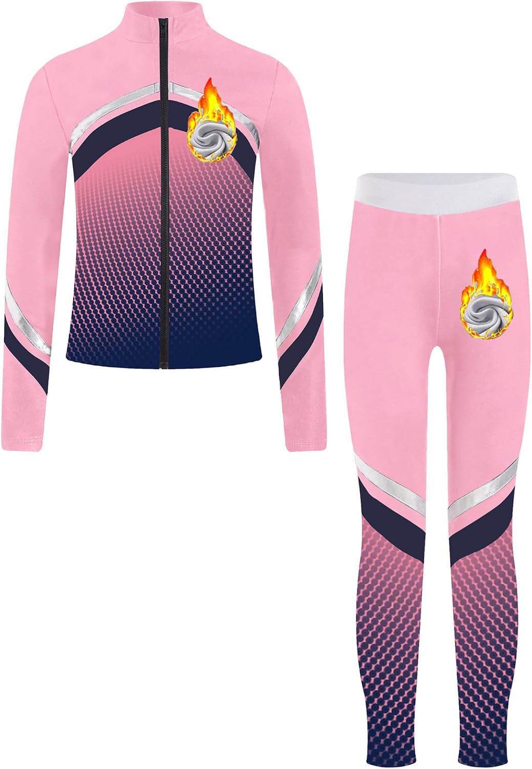Jugaoge Kids Girls 2 Piece Sports Outfits Warm Fleece Zip Up Sports Jacket with Leggings Set for Ice Skating