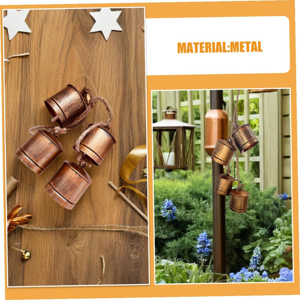 2pcs Vintage Rustic Iron Cow Bells Hanging Ornaments, Metal Decorative Door and Garden Bells with Retro Design for Outdoor Patio and Yard Décor