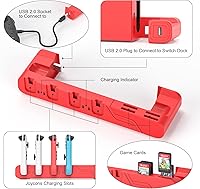 Vista 4 de Base de carga para controlador de interruptor compatible con Nintendo Switch OLED Mario Red Edition y Switch Model Joycon, estación de carga