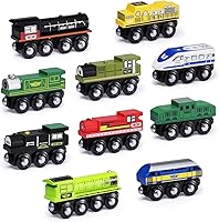 SainSmart Jr. 10PCS Wooden Magnetic Train Cars Set - Compatible with Thomas & All Brands, Educational Toddler Toy for Ages 3+