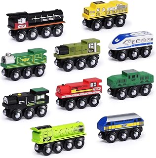 SainSmart Jr. 10PCS Wooden Magnetic Train Cars Set - Compatible with Thomas & All Brands, Educational Toddler Toy for Ages 3+