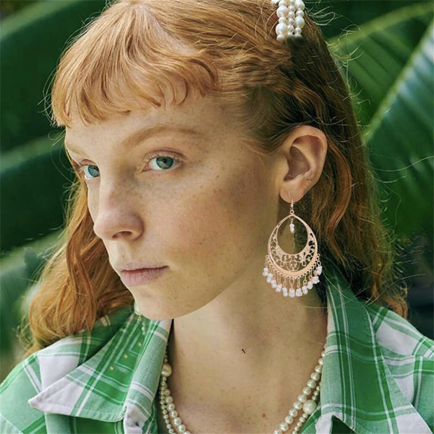 MALOYANVE Boho Beaded Earrings for Women Ethnic Handmade Gold Cut Out Geometric Round Dangle Chandelier Earrings Boho Vintage Colorful Tassel Earrings Holiday Party Jewelry Gift - Image 3