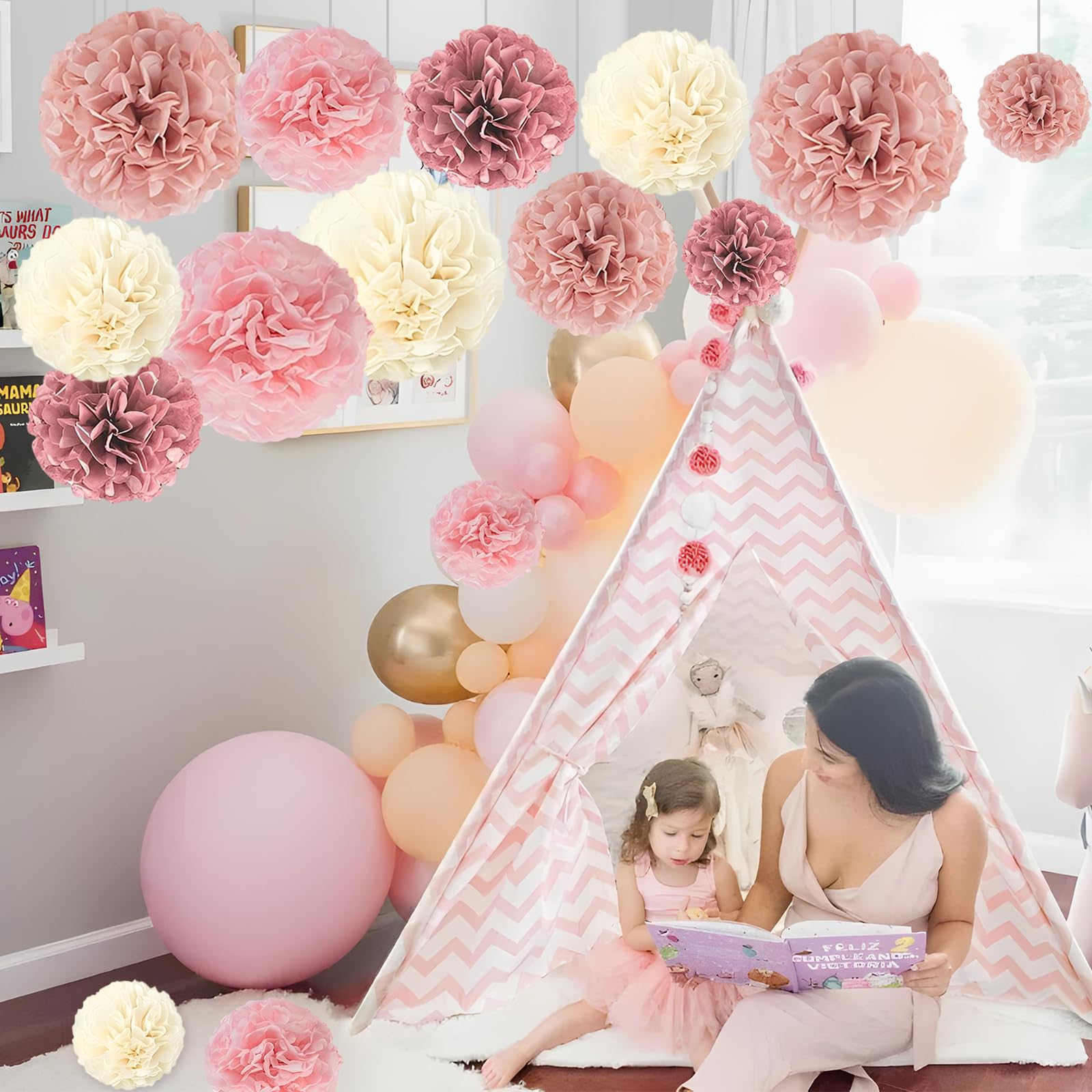 Hotpink Partydeko Set – Rosa Papierfächer, Pompons, Girlanden & Quasten Für Geburtstag, Baby- & Junggesellinnenabschied