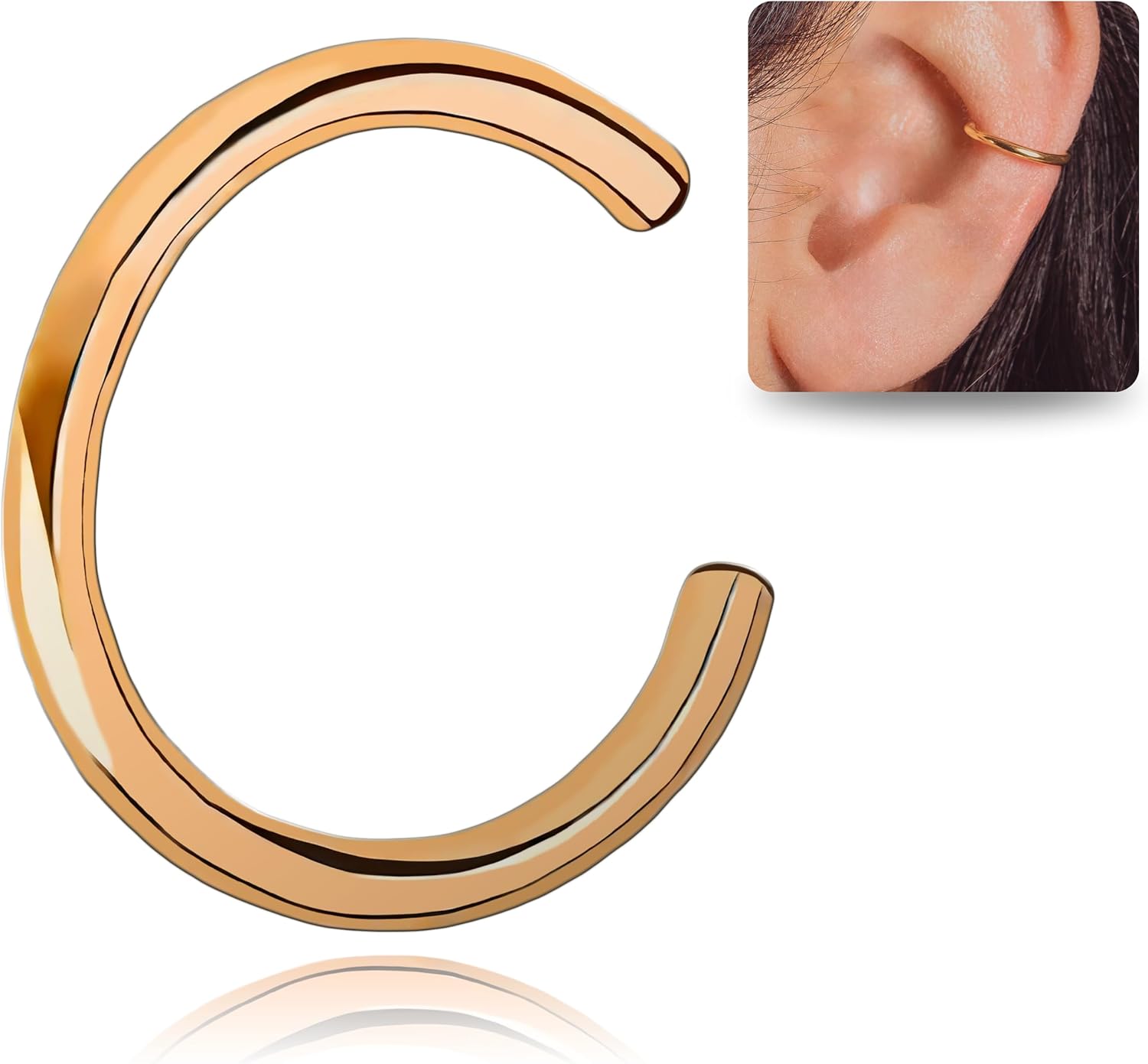 Ear Cuff | Gold, Rose Gold, or Silver | Smooth Round Minimalist Earring | Fake Earring, No Piercing Required | Dainty Jewelry