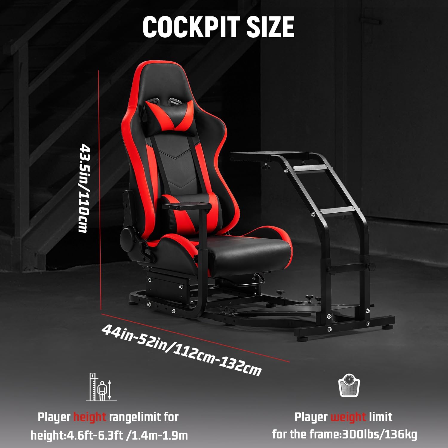 Dardoo G29 Adjustable Gaming Sim Cockpit With Red Seat Fit for Logitech G920 G923, for Thrustmaster T300 Racing Steering Wheel Stand, Not Including Steering Wheel Pedal and Handbrake