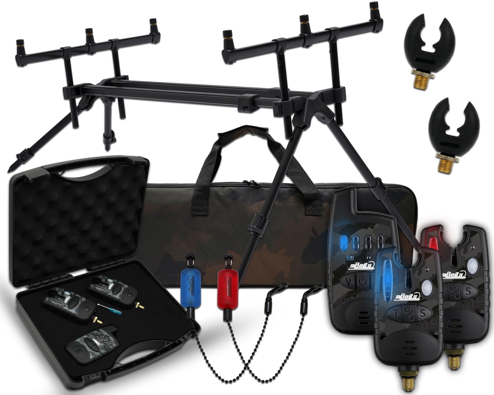 Angel-Berger Magic Baits Luxus Rod Pod mit Funkbissanzeiger Set Tasche Rutenauflagen Bite Indicator Carp Rodpod Rutenständer Rutenhalter