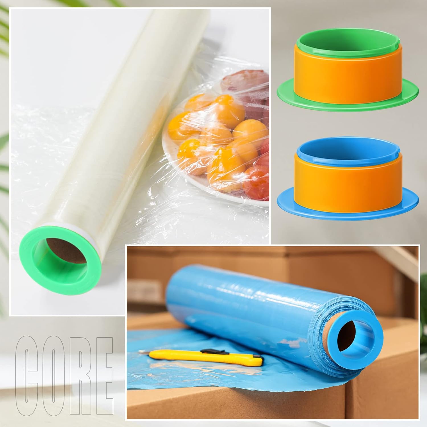 Marsui 12 Pairs Shrink Wrap Handle Fit 3 Inch Film Core, Plastic Pallet Handles Shrink Dispenser for Moving Stretch Wrap Roll Pallet Packing Shipping, Blue Green