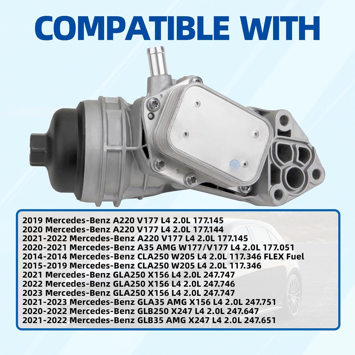 MITZONE Upgrade Aluminium Oil Cooler Filter Housing Assembly Compatible with 2015-2023 Mercedes Benz A220 A35 AMG CLA250 GLA35 AMG GLA250 GLB250