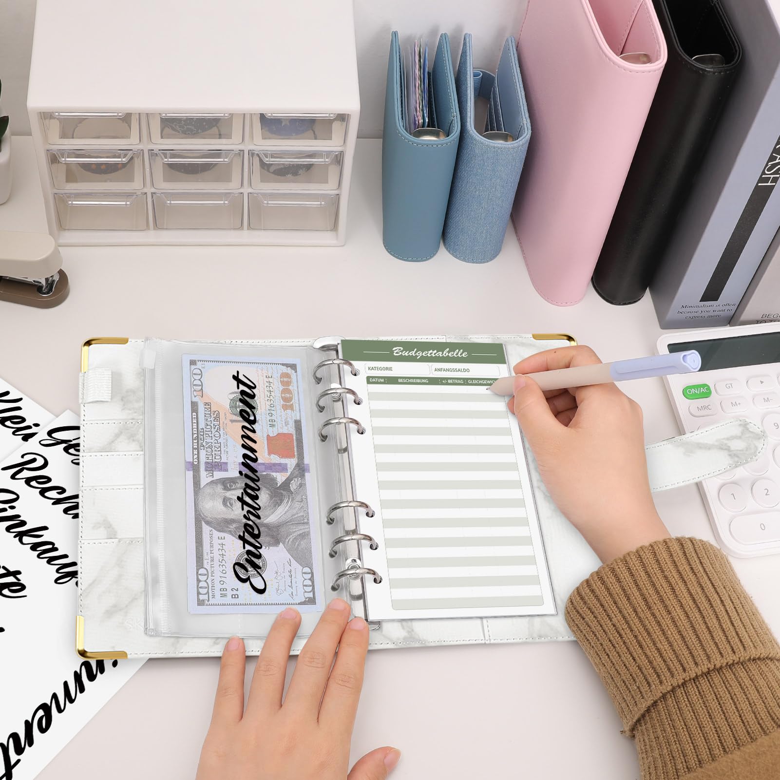 SKYDUEClasseur Budget A6, Enveloppe Budget, 12 Challenges Budgétisation, Pochette Budget Planner (Noir Marbré)