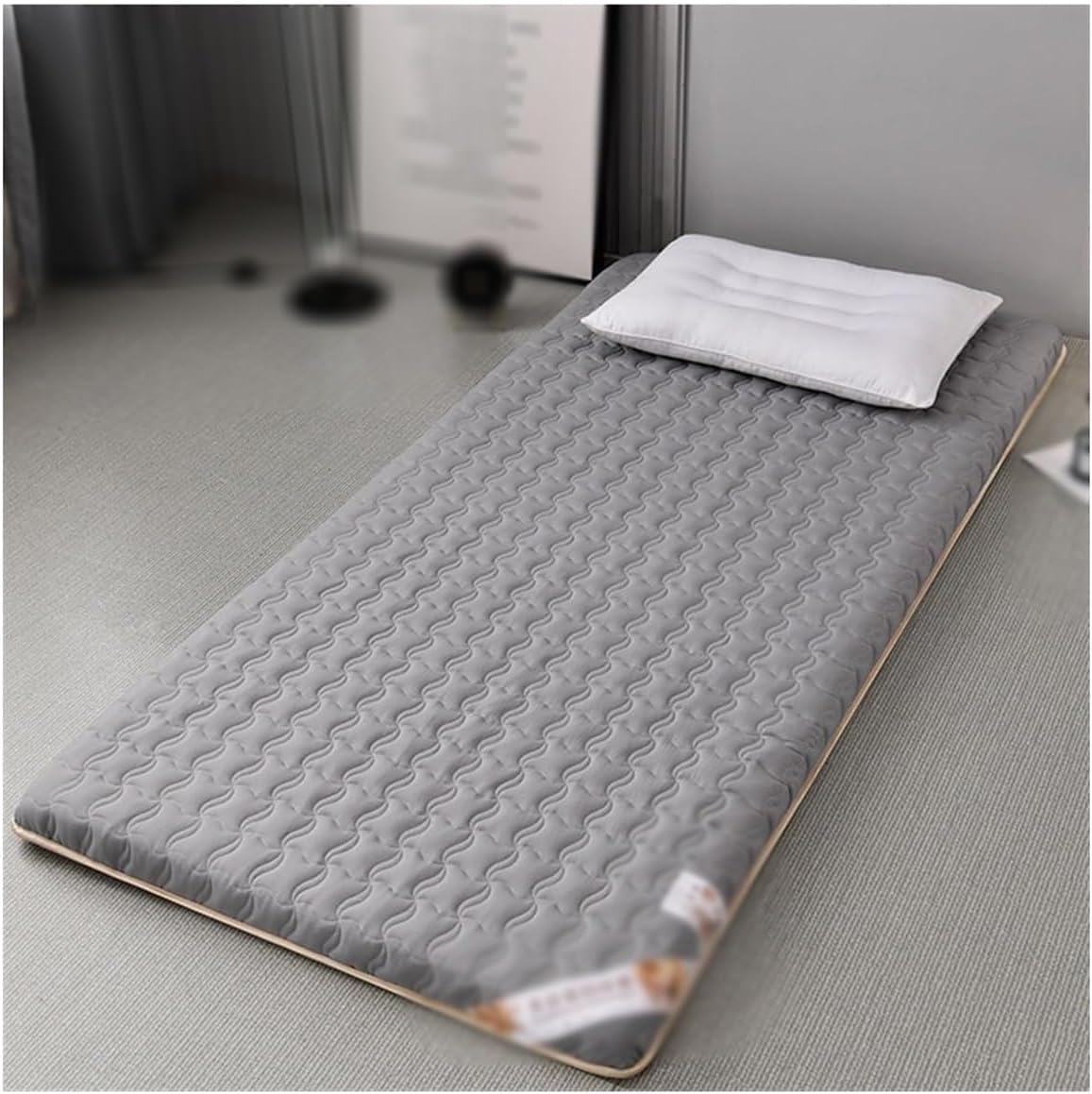 Portable Japanese Futon Mattress Fluffy Floor Mattresses Foldable Roll Up Sleeping Mat Travel Camping Upholstered(Gray,0.9 * 2.0m)