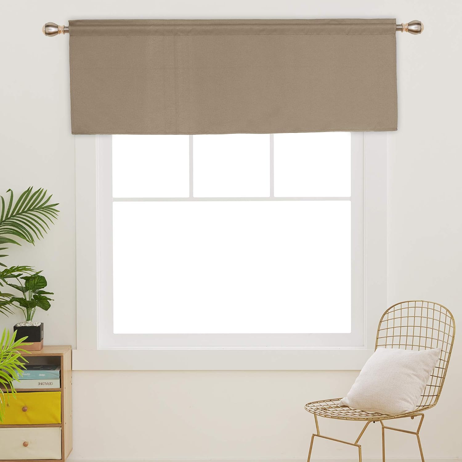 Deconovo Rod Pocket Embossed Valances for Windows Decorative Blackout Window Valance for Kitchen 42x24 Inch Khaki One Pair