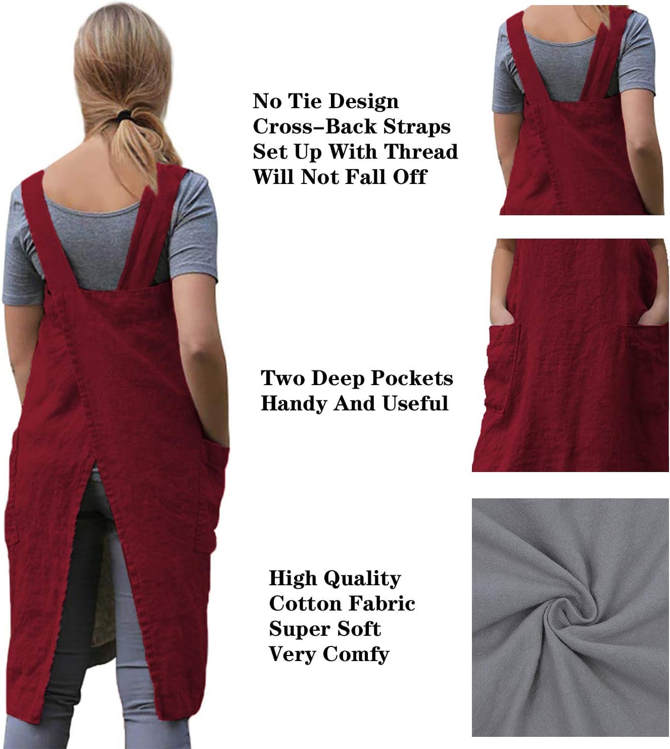 TBA Cotton Linen Apron Cross Back Apron for Women with Big Pockets Square Pinafore Dress for Baking Cooking BBQ & Grill image 4