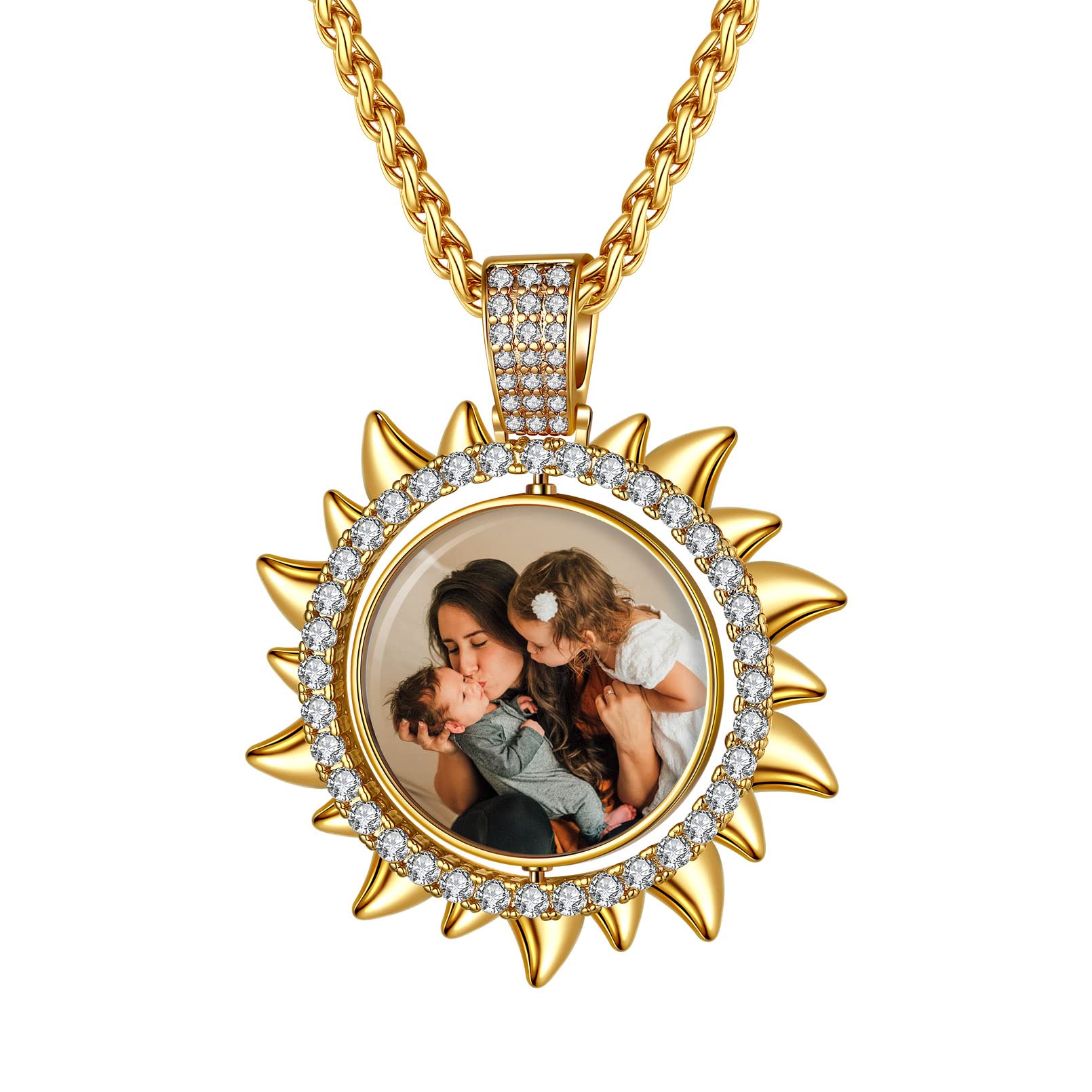Custom4U Picture Necklace Personalized Photo Circle Chain for Men Women