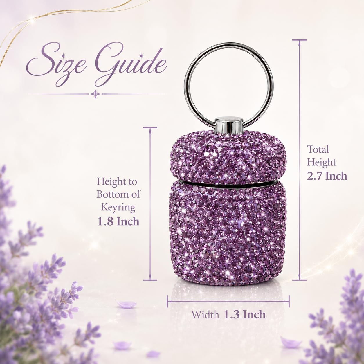 Lavender Keychain Urn for Ashes, 1.8 Inch Stainless Steel Mini Cremation Keepsake Urn Keychain for Human or Pet Ashes, Sparkling Rhinestone Design image 2