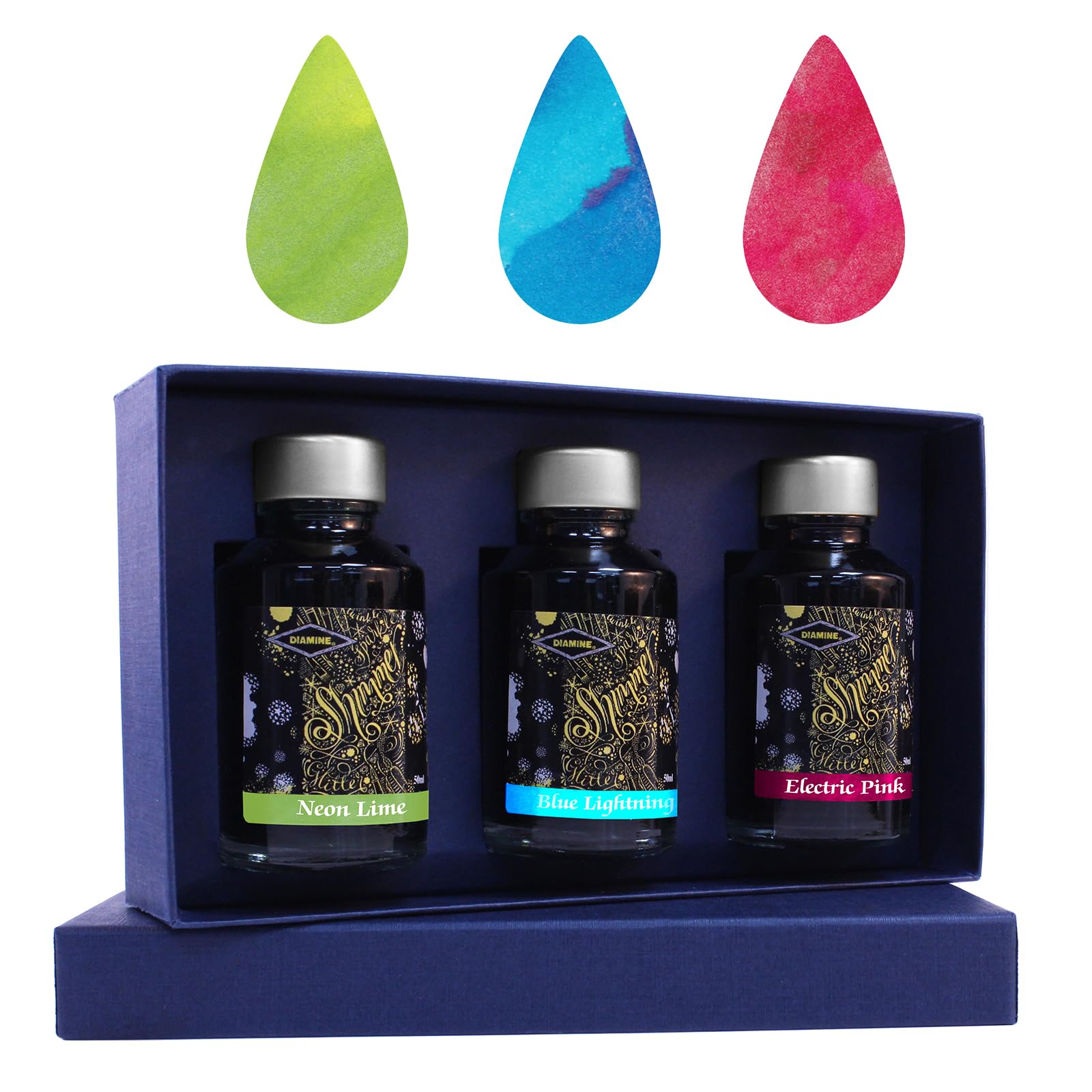 Diamine Christmas Colletion Ink Bottles 50ml with Sparkly Shimmer/Glitter Ink Gift for Colleagues, Family & Friends Stationery Lovers! (Bold Collection)