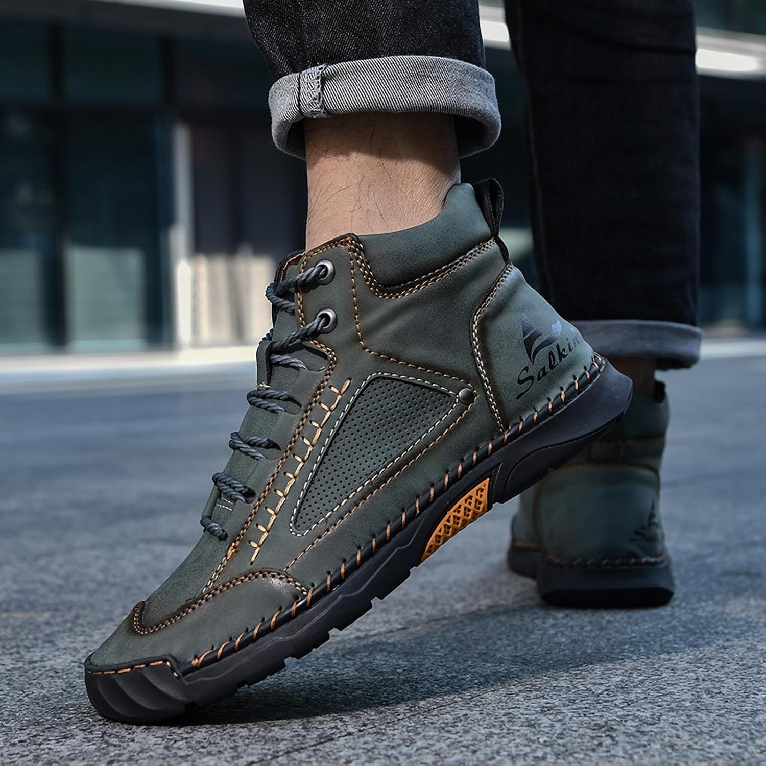 Men's Casual Hiking Chukka Boots,Comfort Handmade Leather Waterproof Non-slip Ankle-Support Lace-up Outdoor Travel Shoes