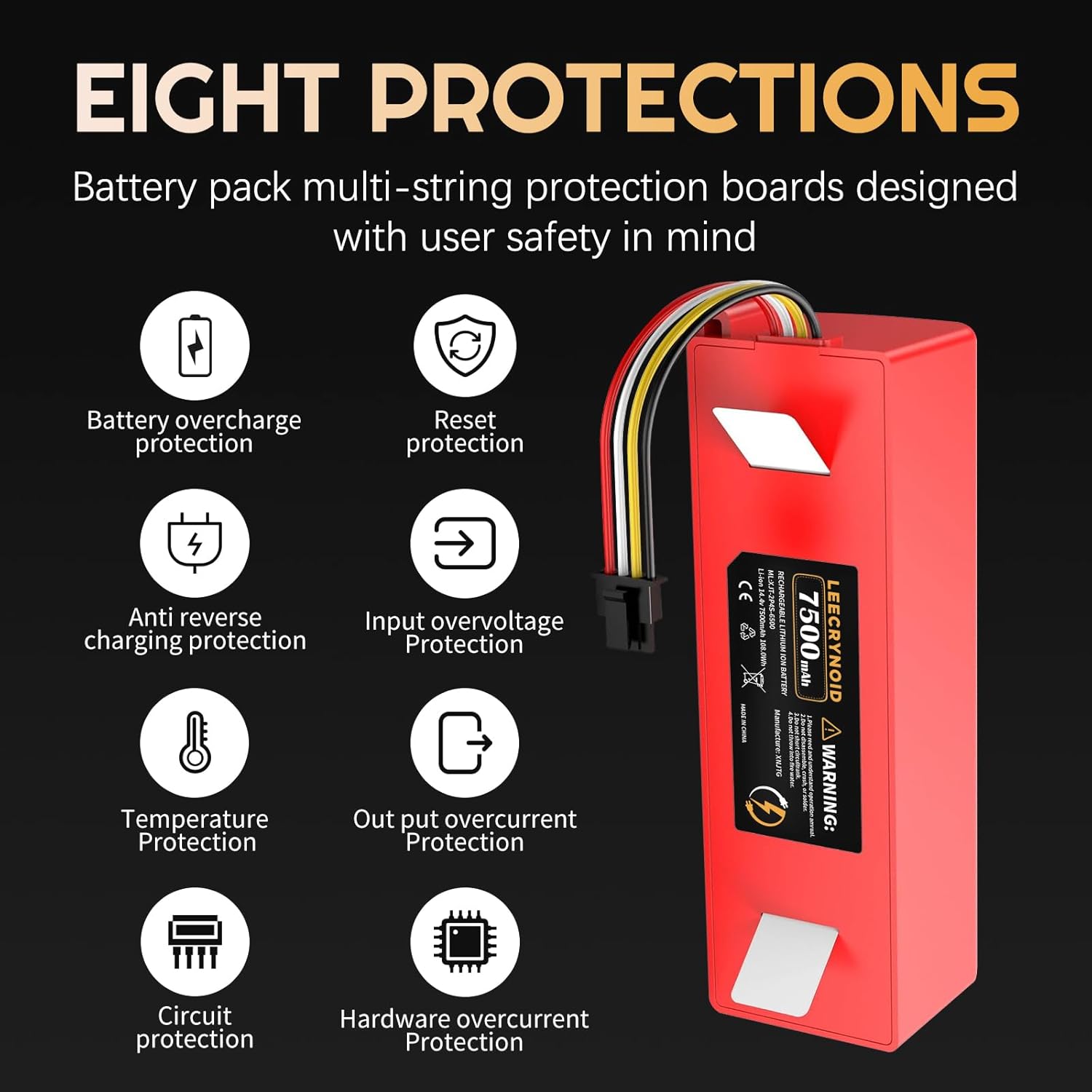 Upgraded 7500mAh 14.4V Replacement Battery for Roborock S4 S5 S6 S7 Q7 Max S50 S60 S70, T4 T6 T7 T60 T65, Xiaowa E20 E25 C10, for Xiaomi Mijia/Mi 1st and 2nd Gen Robot Vacuum Cleaners Battery