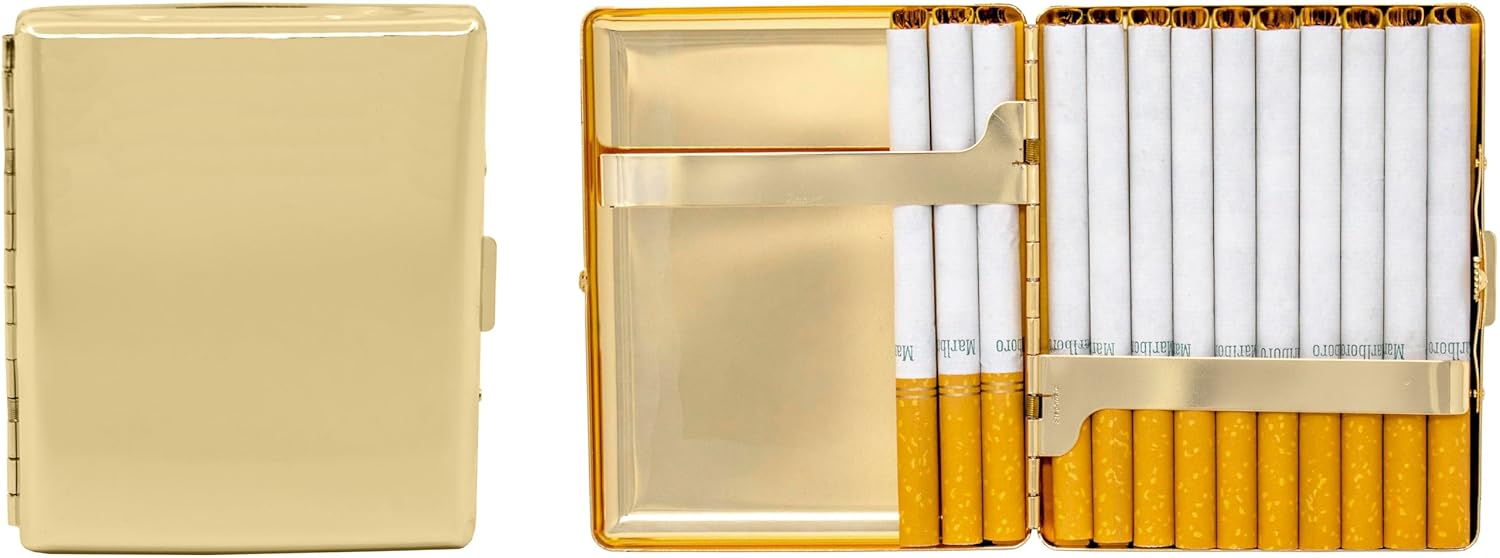 Set of 2 Metal-Plated 100s Cigarette Case & Stash Box (Gold Reflective)