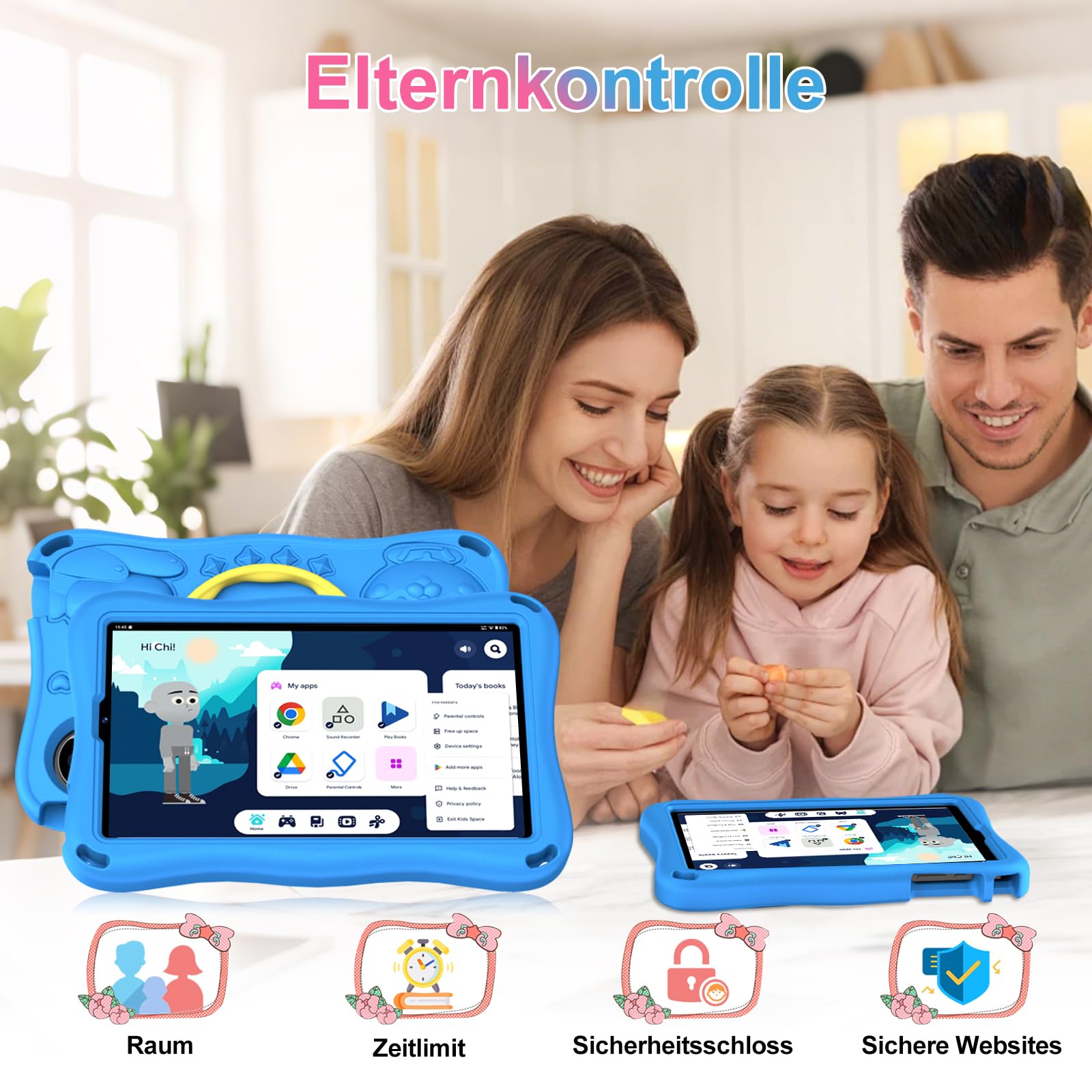 2026 Tablet 9 Zoll Android 15 Octa Core Tablet mit 32 GB ROM + 2 TB TF | 5G + 2,4G WiFi |GMS| Bluetooth 5.0 |8 MP + 5 MP | 1340 * 800 | Octa-Core |Tablet mit Eva Case, Blau