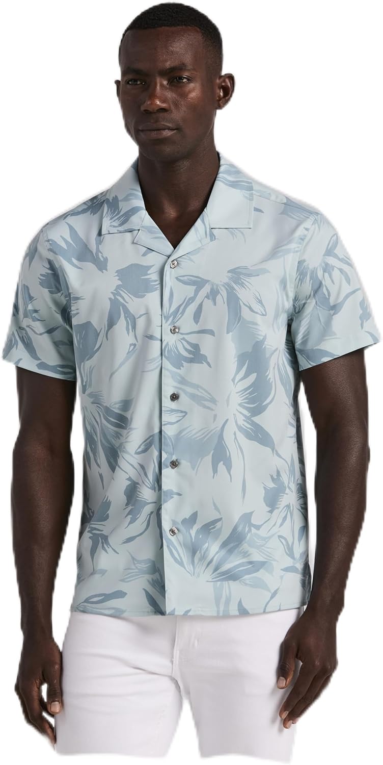 Perry Ellis Mens Camp Collar Floral Print Soft Touch Short Sleeve Shirt