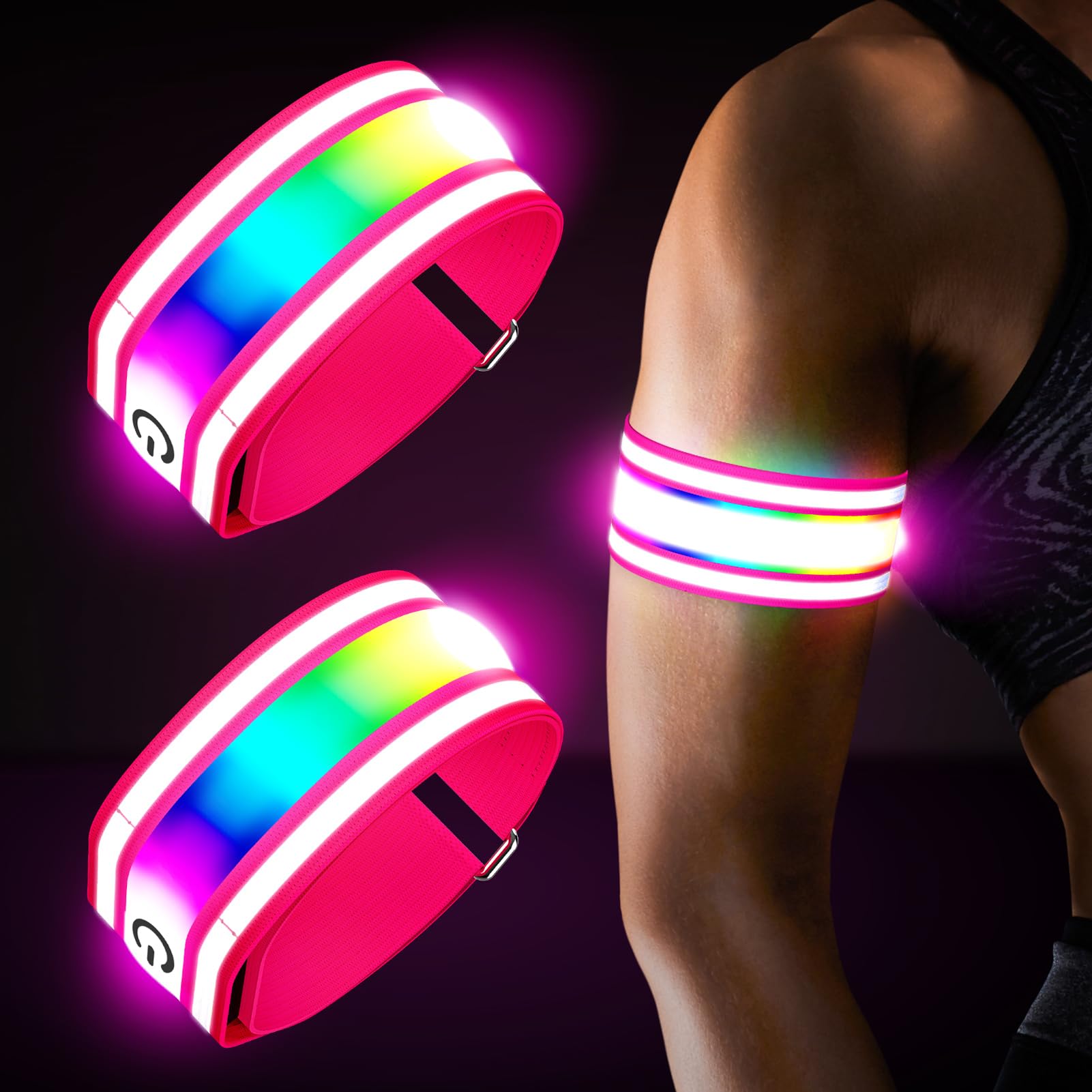LED Armband Rechargeable for Running(2 Pack), Reflective Arm Bands for Runners,High Visibility Running Gear for Night Safety,Light Up Wristbands for Night Walking, Cycling, Running Gift for Women Men