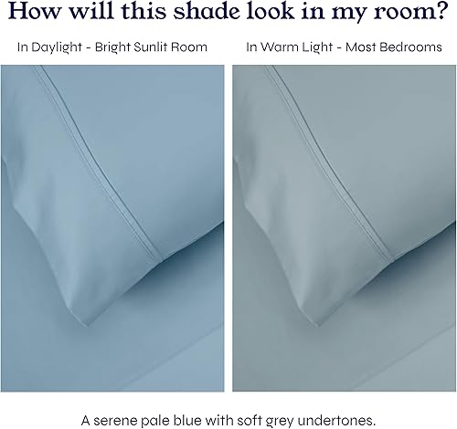 Vista 48 de Juego de sábanas de 400 hilos y 6 piezas, tamaño King, con 4 fundas de almohada, ropa de cama de 100 % algodón con tejido satinado, color azul 12