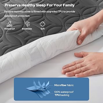 BEDLORE Waterproof Mattress Protector, Twin Size Mattress Pad | Deep Pockets Fit 6-15 Mattresses, Soft Breathable Dirt-proof Single Bed Mattress Cover for Bedroom, Dorm Room (Gray)
