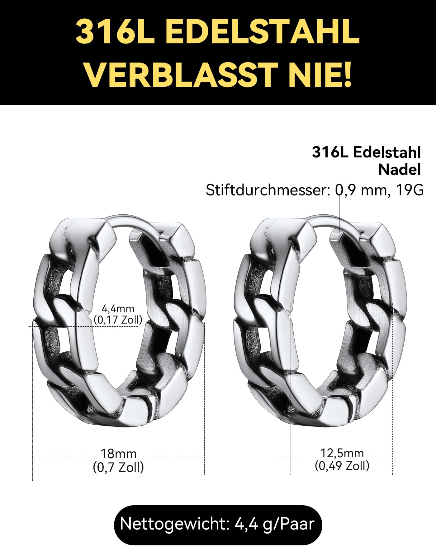 ChainsHouse Ohrringe für Herren Damen Edelstahl Creolen Ohrstecker mit Ketten Ohrhänger/Achteck/Legel/Triangel Design Hoop Kreolen Punk Ohrpiercing Ohrschmuck Modeschmuck für Männer Frauen