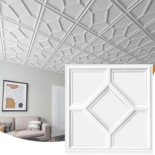 WOWSTAR 12-Pack 24"x24" Drop Ceiling Tiles, 3D Decorative Glue Up