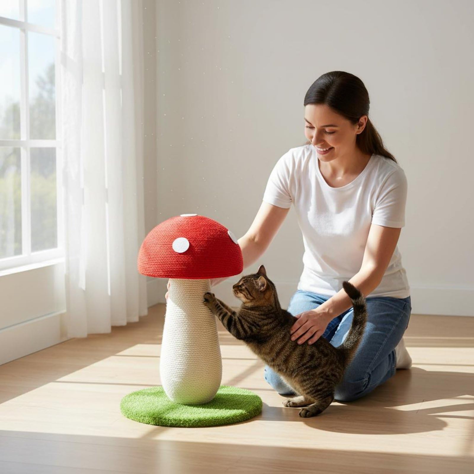 Harilla Poste para Gatos con Rascador Pilar de Sisal para Rascar Juguete Colgante Base Estable Adecuado para Animales en, Rojo, Juguete De Hongo Paraguas Rojo