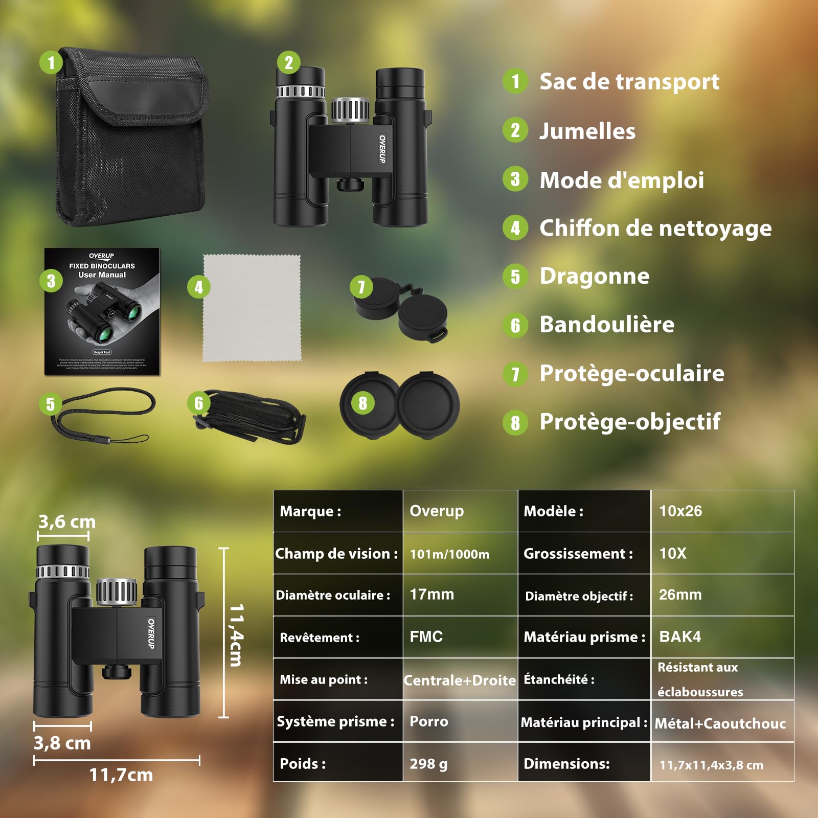 Jumelles 10x26 Compactes pour Adultes | BAK4&FMC, Légères et portables, vision basse lumière, étanches, pour observation nature, voyages et activités extérieures