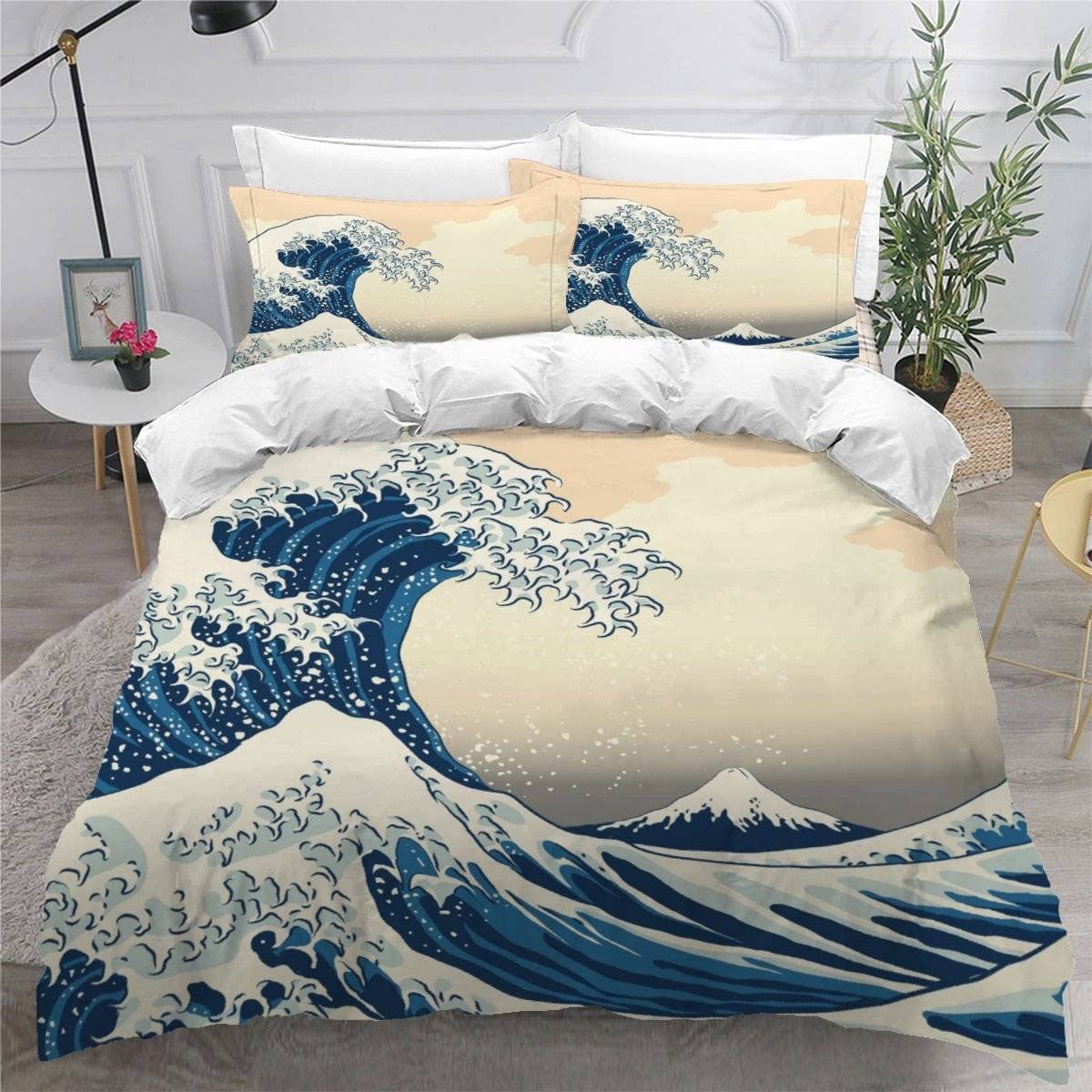 Parure de lit 220x240 Kanagawa pour changer facilement de linge de lit à deux