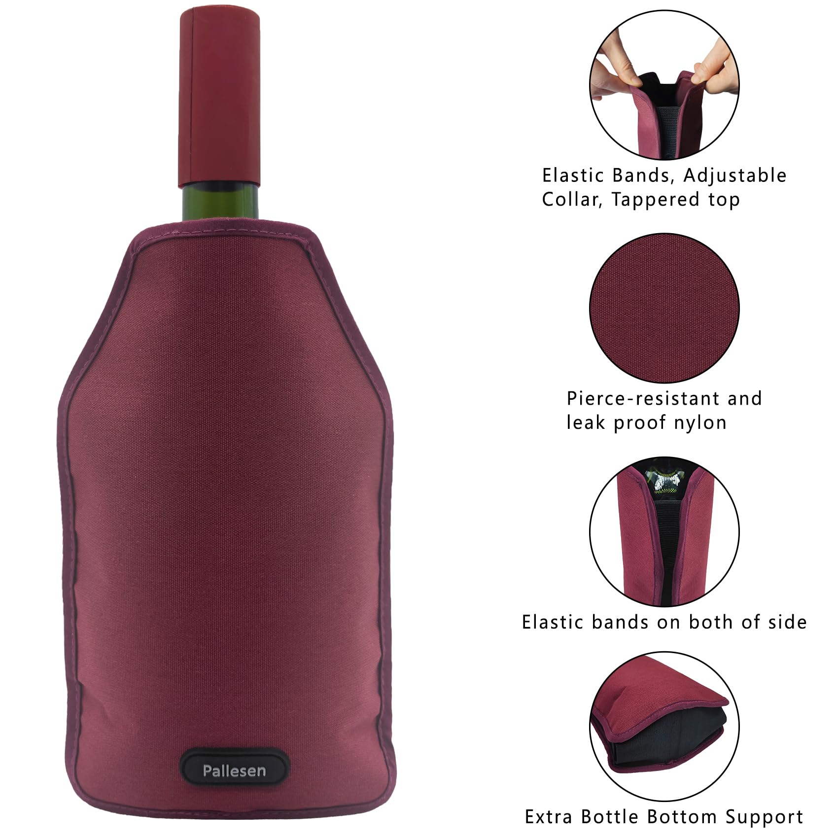 Pallesen Portable Wine Cooler Sleeve Reusable Wine Bottle Chiller Flexible Wine Ice Bag Keep Wine Cool and Refreshing for 750ml Standard Size Bottles Red Wine, White Wine & Champagne (Burgundy) — Amazon image 3