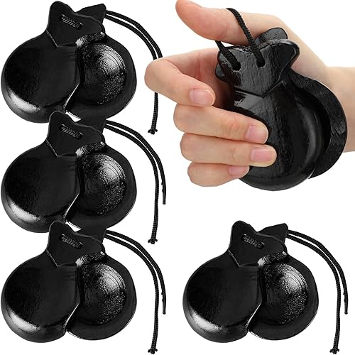 Libima 4 castañuelas españolas con cuerda, castañuelas de flamenco tradicionales para adultos y niños, castañuelas de percusión de mano de madera,