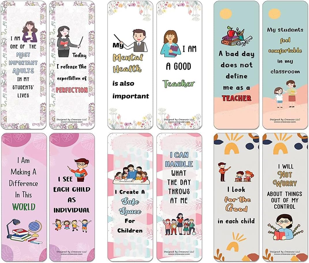 Creanoso Affirmations Bookmarks for Teachers (60-Pack) – Daily Inspirational Card Set – Interesting Book Page Clippers – Great Gifts for Teachers
