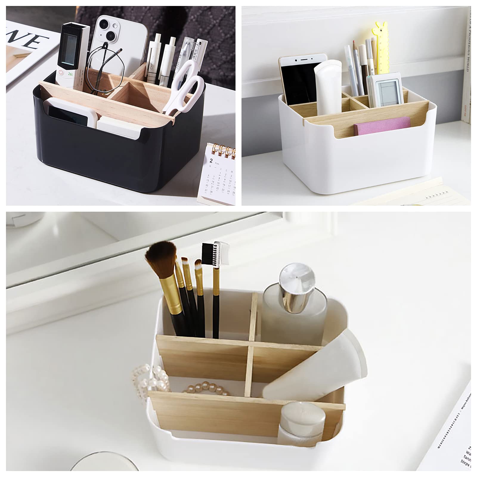 Seasboes Organizer da scrivania 5 scomparti in bambù nero