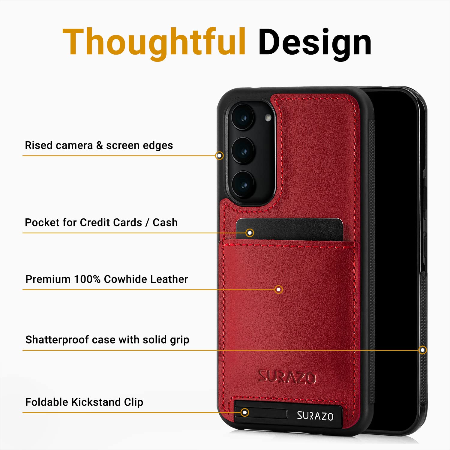 SURAZO Etui na telefon komórkowy Samsung Galaxy A54 z prawdziwej skóry premium – odporne na uderzenia skórzane etui na telefon komórkowy [przegródka na karty, funkcja stojaka, brelok do kluczy] etui